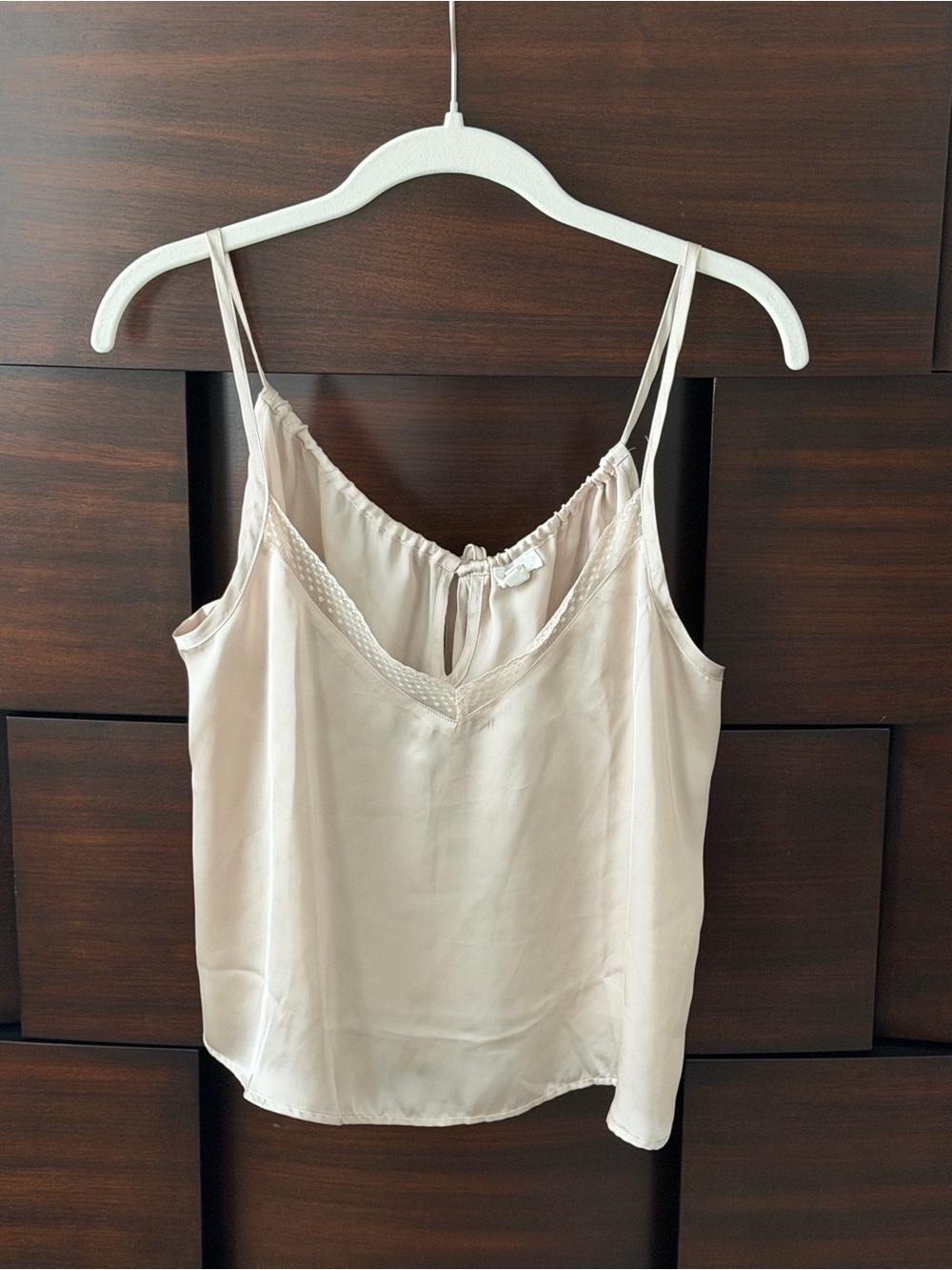 NWOT Aerie Satin Lace Inset Tie-Front Cropped Cami | Cream | L